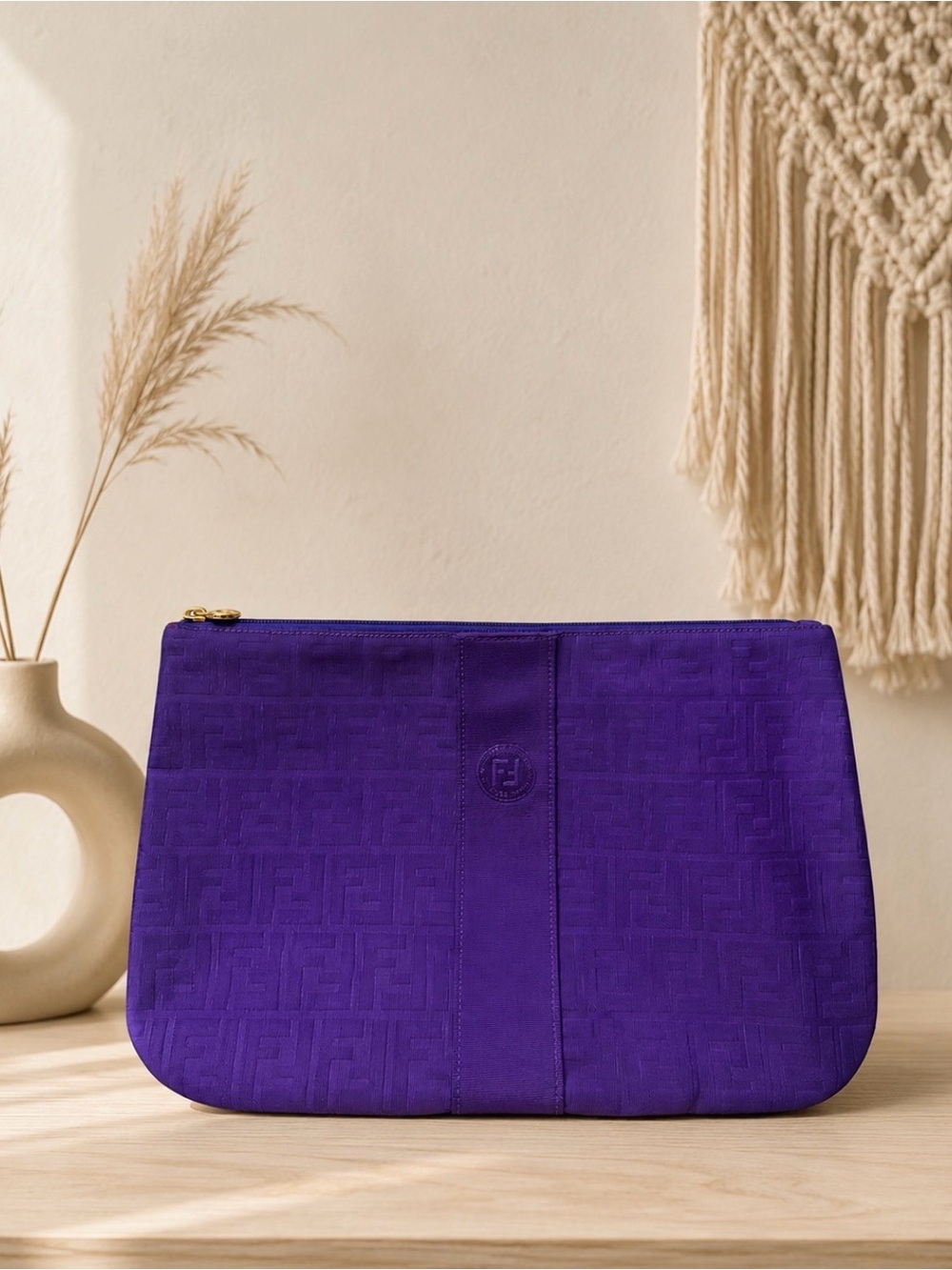 Authentic Fendi Purple Zucca Canvas Large Cosmetic Travel Bag